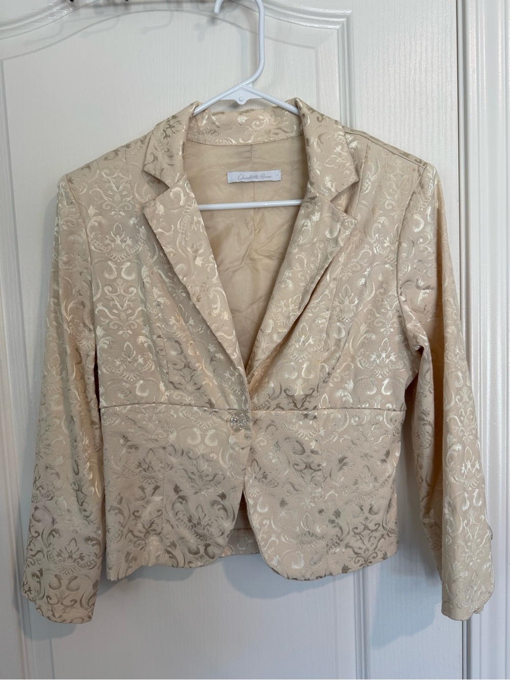 Vintage Charlotte Russe Cream Brocade Blazer Jacket Womens S Floral Jacquard